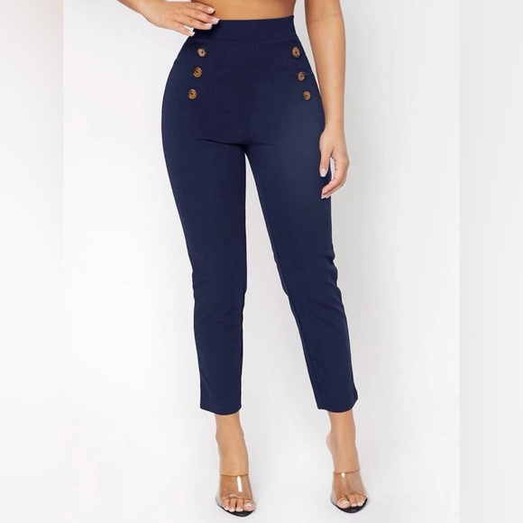 High Waist Double Button Pants - Picture 2 of 6